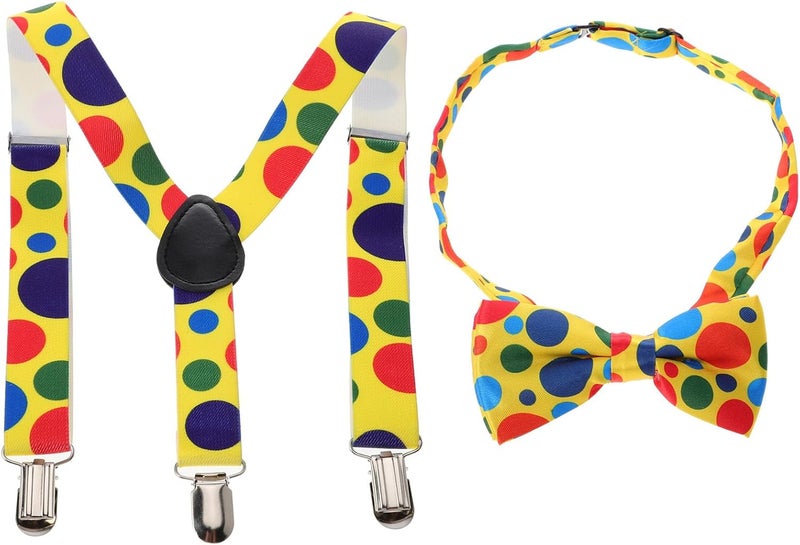 Frcolor 1 Set Dot Bow Tie Belt Clown Suspenders Suspenders Bow Tie Clown Bowtie Party Favor Suits for Boys Colorful Dot Suspender Bib Short Elastic Halloween Toddler - Image 1